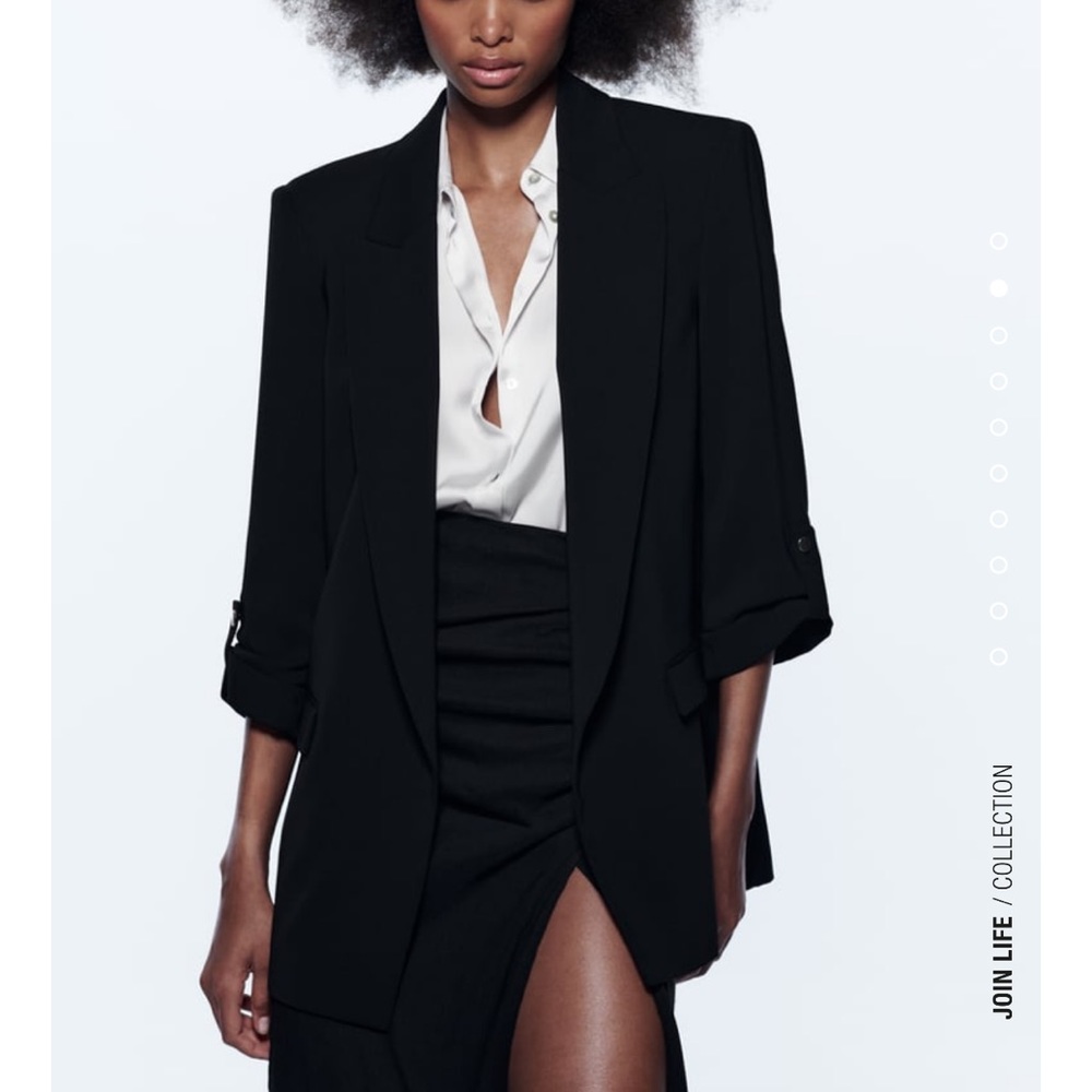 Zara Black Blazer Rolled Up Sleeves